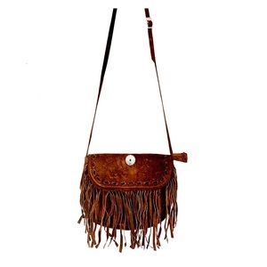 Faux suede brown purse with boho tassels